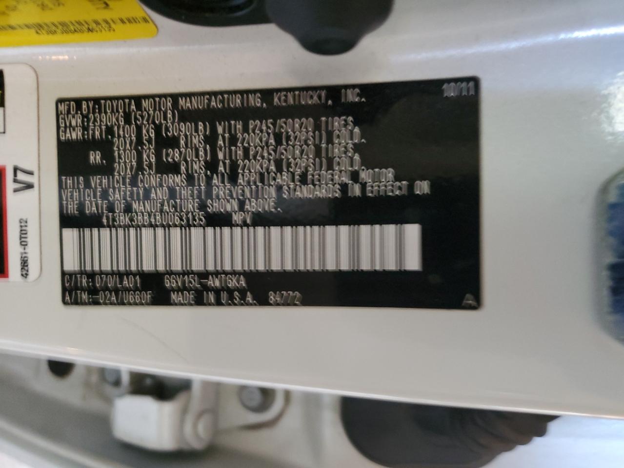 2011 Toyota Venza VIN 4T3BK3BB4BU063135 Copart auction photo, front end damage thumbnail 15