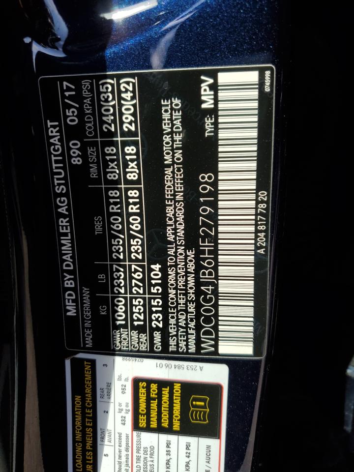 2017 Mercedes-Benz GLC VIN WDC0G4JB6HF279198 Copart auction photo, normal wear damage thumbnail 13