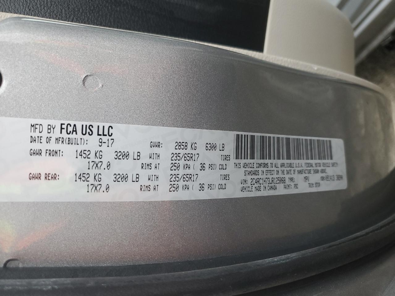 2018 Chrysler Pacifica VIN 2C4RC1H73JR125068 Copart auction photo, front end damage thumbnail 13