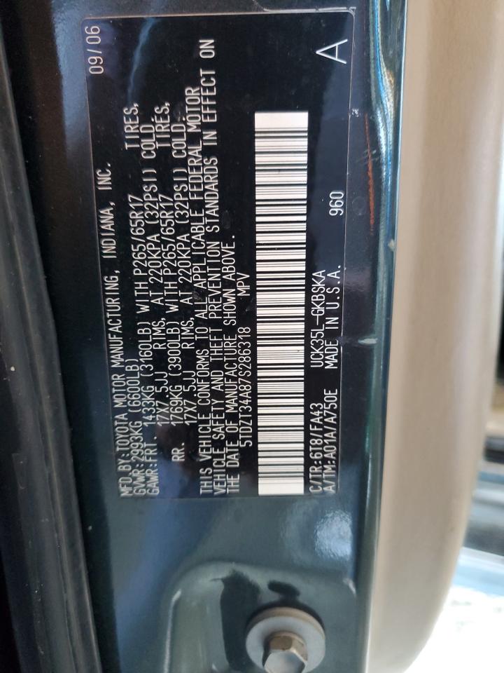 2007 Toyota Sequoia VIN 5TDZT34A87S286318 Copart auction photo, front end damage thumbnail 13