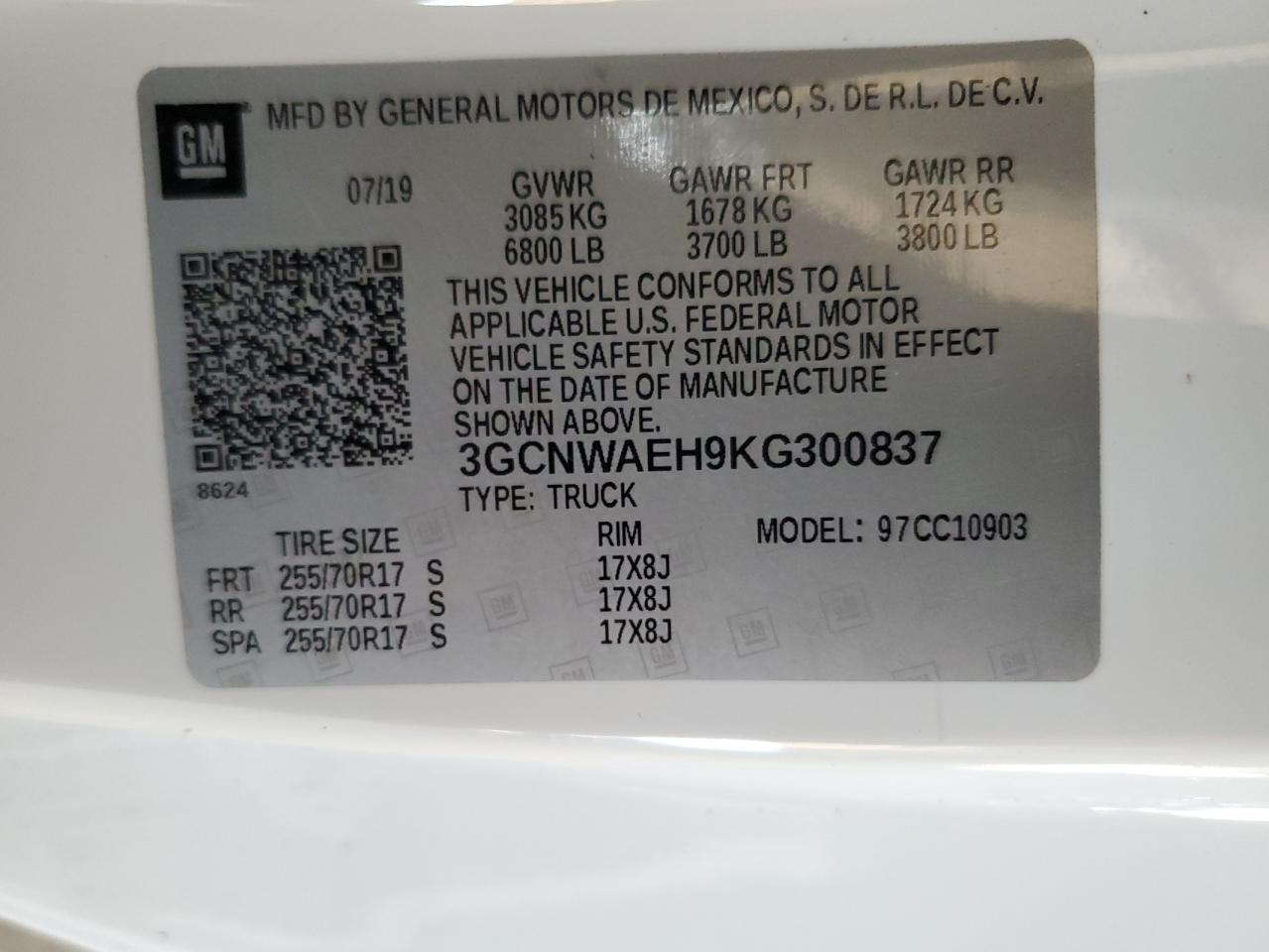 2019 Chevrolet Silverado VIN 3GCNWAEH9KG300837 Copart auction photo, front end / minor dent/scratches damage thumbnail 12