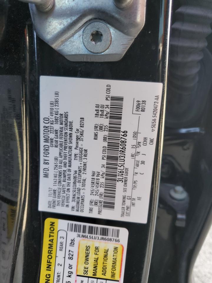 2018 Lincoln MKZ VIN 3LN6L5LU3JR608766 Copart auction photo, front end / side damage thumbnail 14