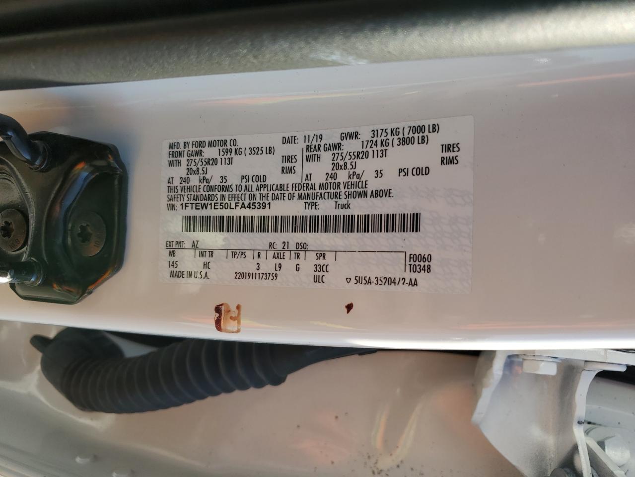 2020 Ford F-150 VIN 1FTEW1E50LFA45391 Copart auction photo, rollover damage thumbnail 12