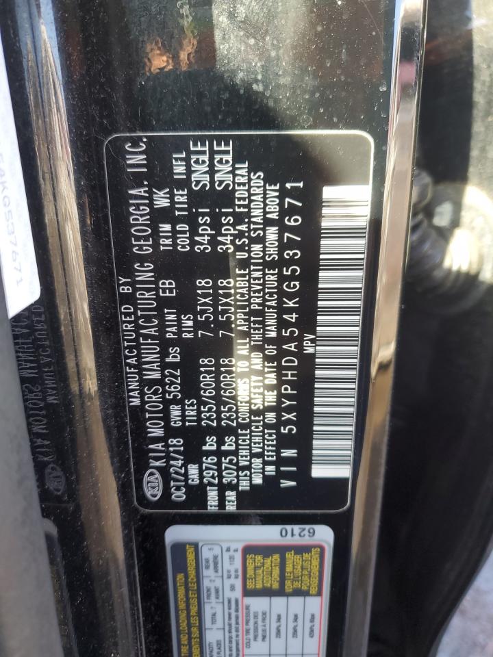 2019 KIA Sorento VIN 5XYPHDA54KG537671 Copart auction photo, front end / side damage thumbnail 13