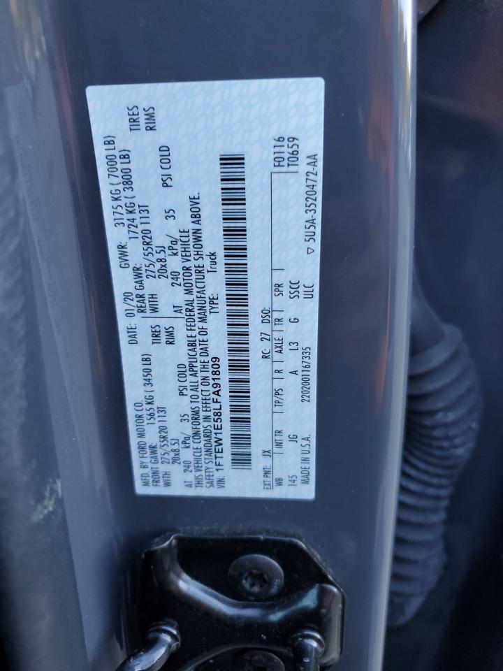 2020 Ford F-150 VIN 1FTEW1E58LFA91809 Copart auction photo, rear end / top/roof damage thumbnail 12