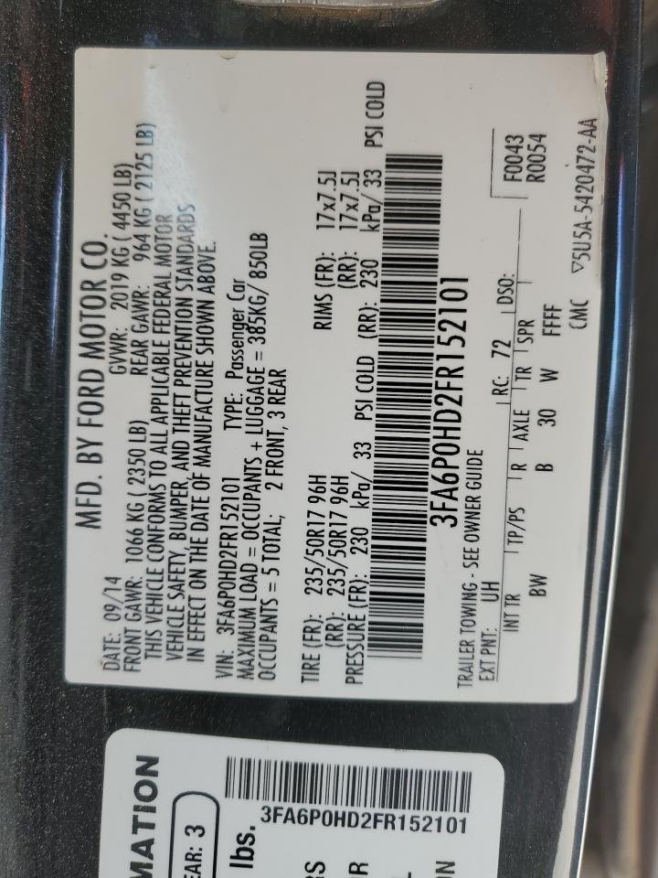 2015 Ford Fusion VIN 3FA6P0HD2FR152101 Copart auction photo, front end damage thumbnail 13
