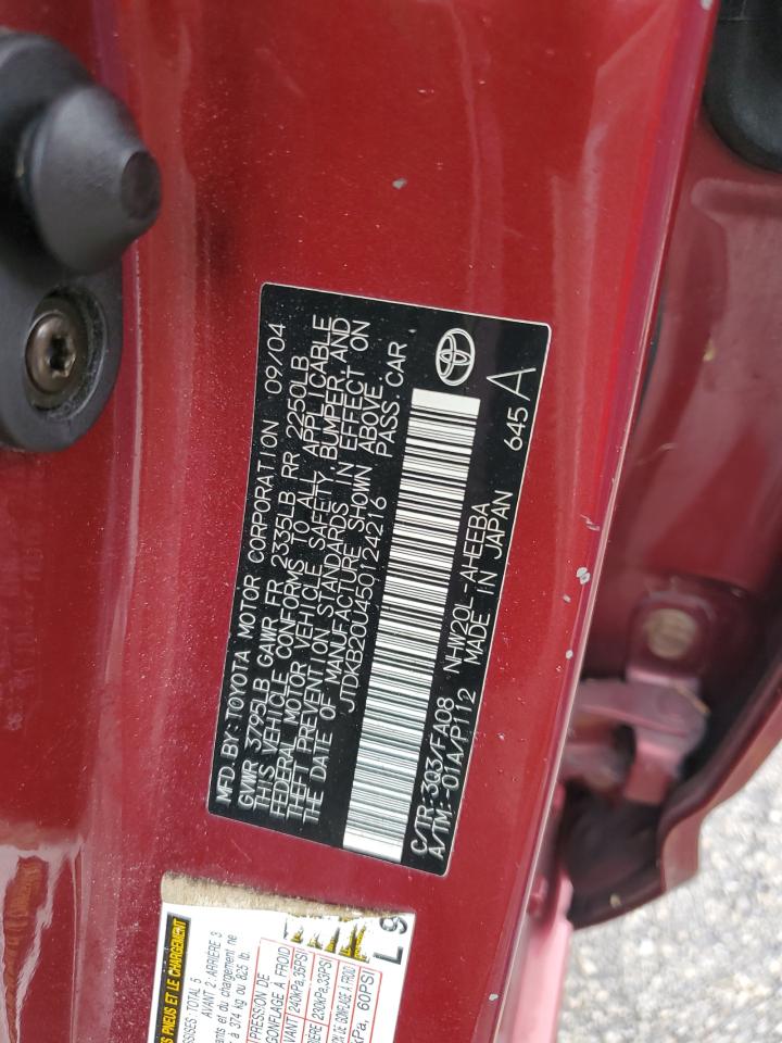 2005 Toyota Prius VIN JTDKB20U450124216 Copart auction photo, water/flood damage thumbnail 13