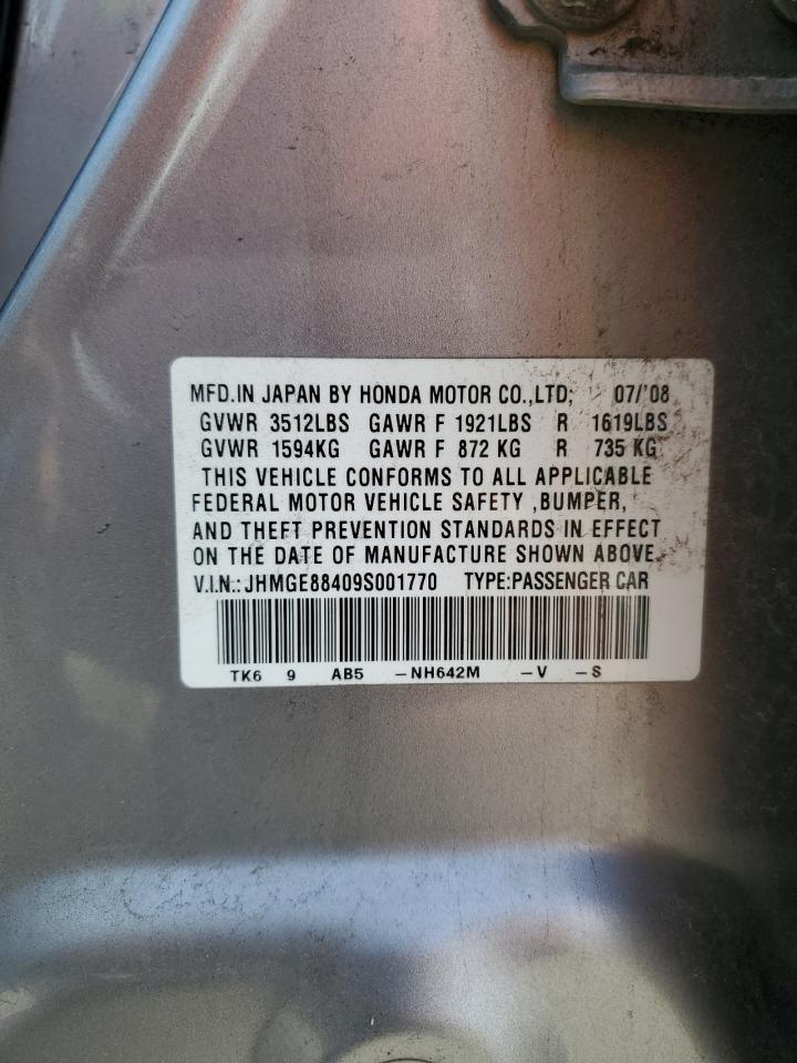 2009 Honda Fit VIN JHMGE88409S001770 Copart auction photo, rear end damage thumbnail 12
