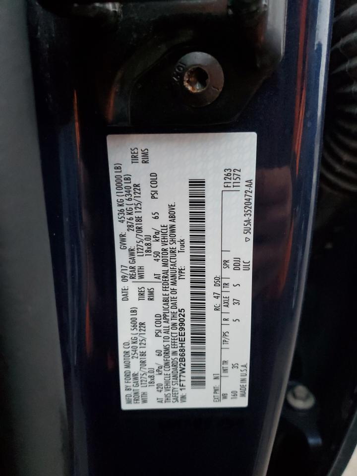 2017 Ford F250 VIN 1FT7W2B68HEE99025 Copart auction photo, side / minor dent/scratches damage thumbnail 12