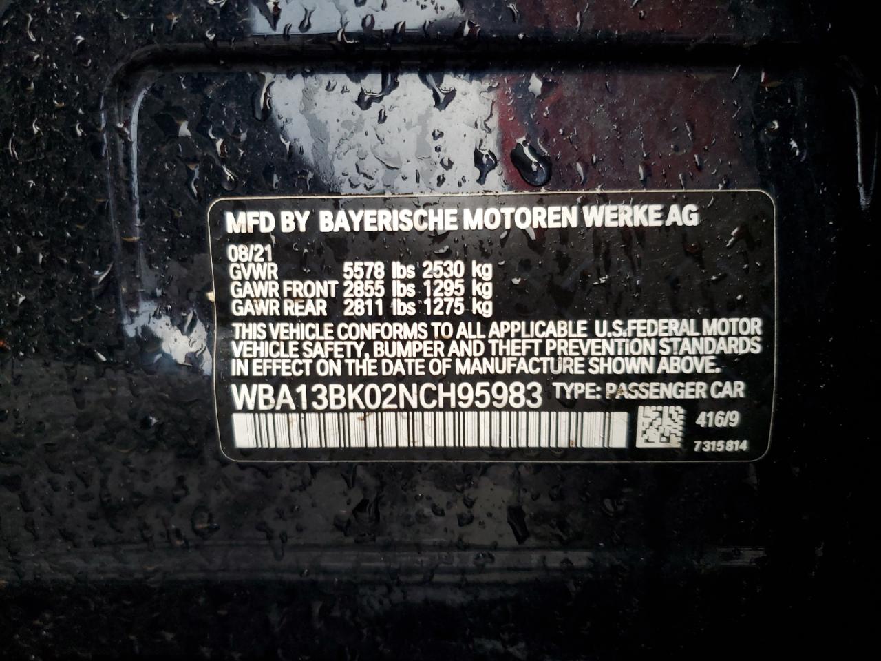 2022 BMW M5 VIN WBA13BK02NCH95983 Copart auction photo, all over damage thumbnail 14