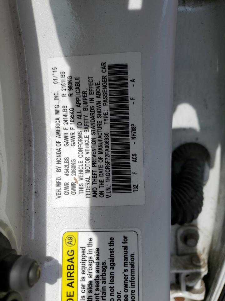 2015 Honda Accord VIN 1HGCR6F72FA006980 Copart auction photo, front end damage thumbnail 12
