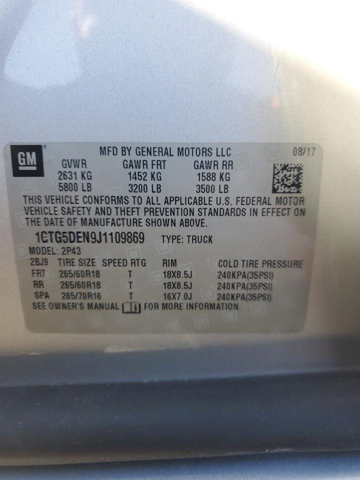 2018 GMC Canyon VIN 1GTG5DEN9J1109869 Copart auction photo, front end damage thumbnail 12