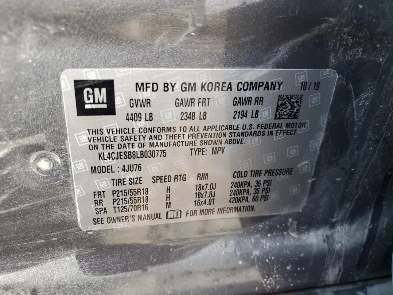 2020 Buick Encore VIN KL4CJESB8LB030775 Copart auction photo, front end damage thumbnail 14