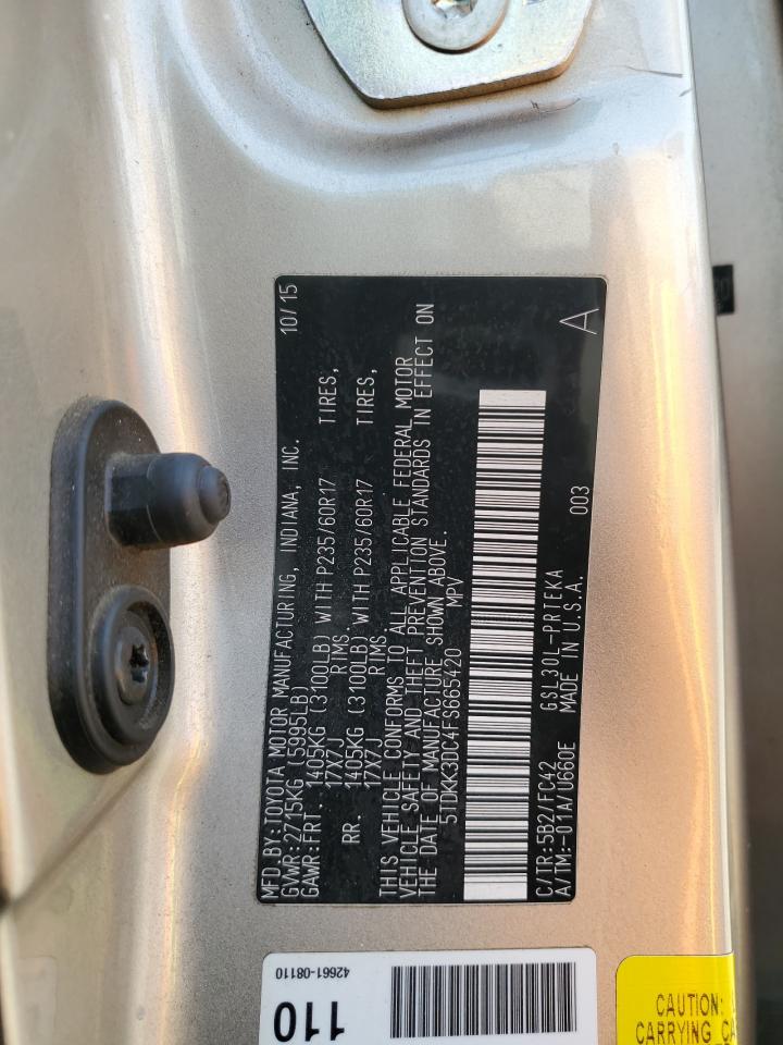 2015 Toyota Sienna VIN 5TDKK3DC4FS665420 Copart auction photo, rear end / front end damage thumbnail 13