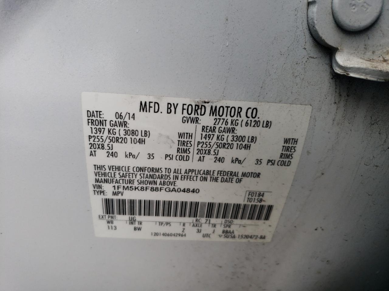 2015 Ford Explorer VIN 1FM5K8F88FGA04840 Copart auction photo, side / minor dent/scratches damage thumbnail 15
