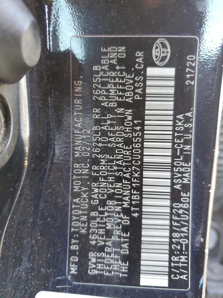 2012 Toyota Camry VIN 4T1BF1FK7CU065541 Copart auction photo, side / front end damage thumbnail 12