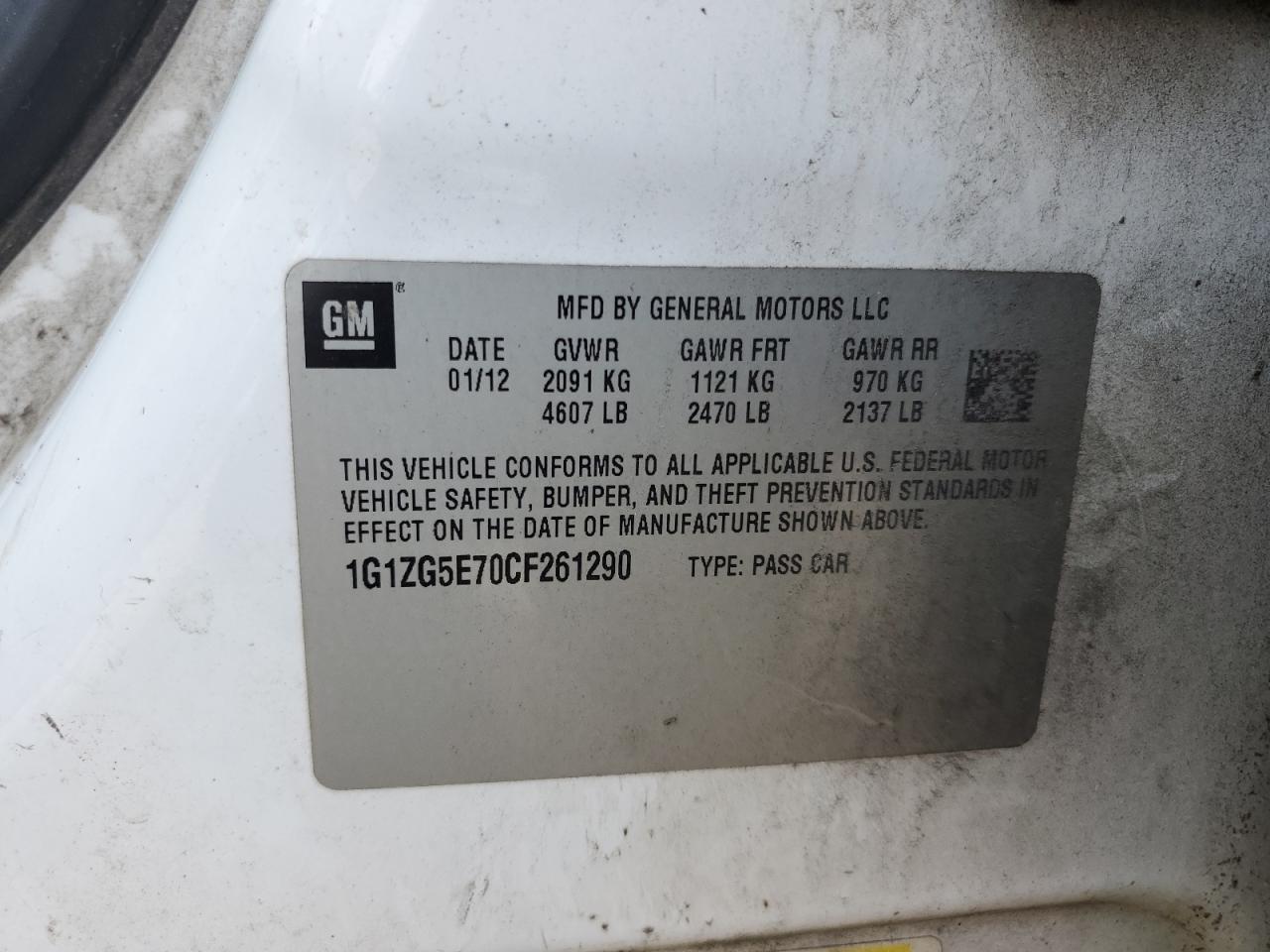 2012 Chevrolet Malibu VIN 1G1ZG5E70CF261290 Copart auction photo, front end damage thumbnail 12