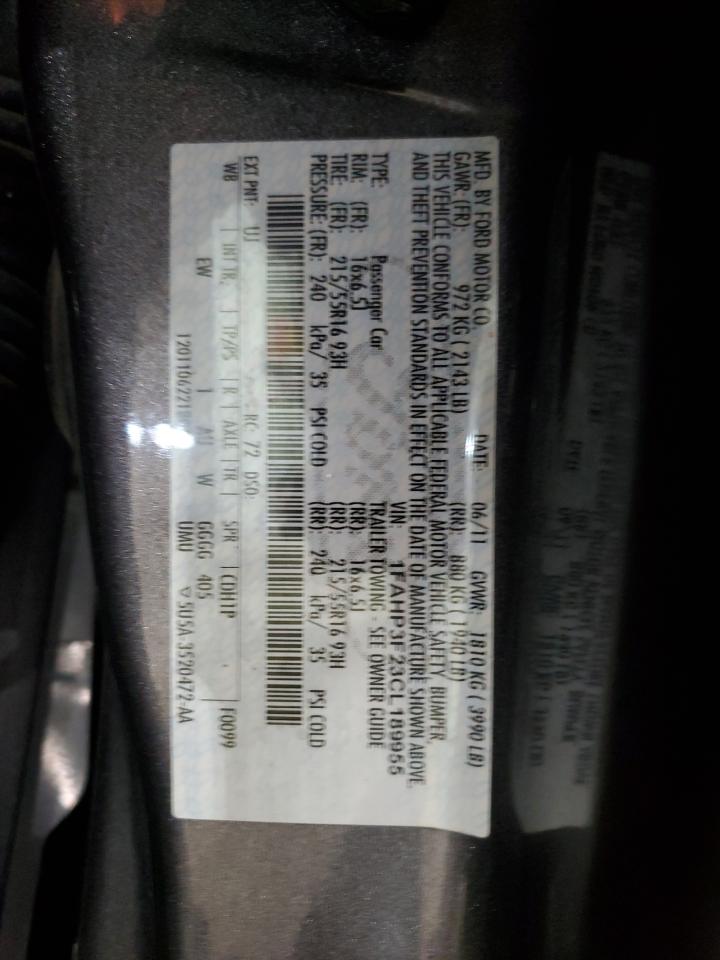 2012 Ford Focus VIN 1FAHP3F23CL189955 Copart auction photo, front end damage thumbnail 12