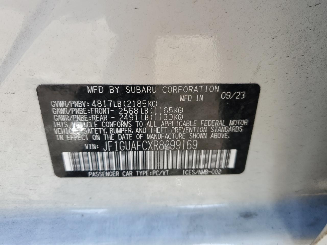 2024 Subaru Impreza VIN JF1GUAFCXR8299169 Copart auction photo, front end / undercarriage damage thumbnail 12