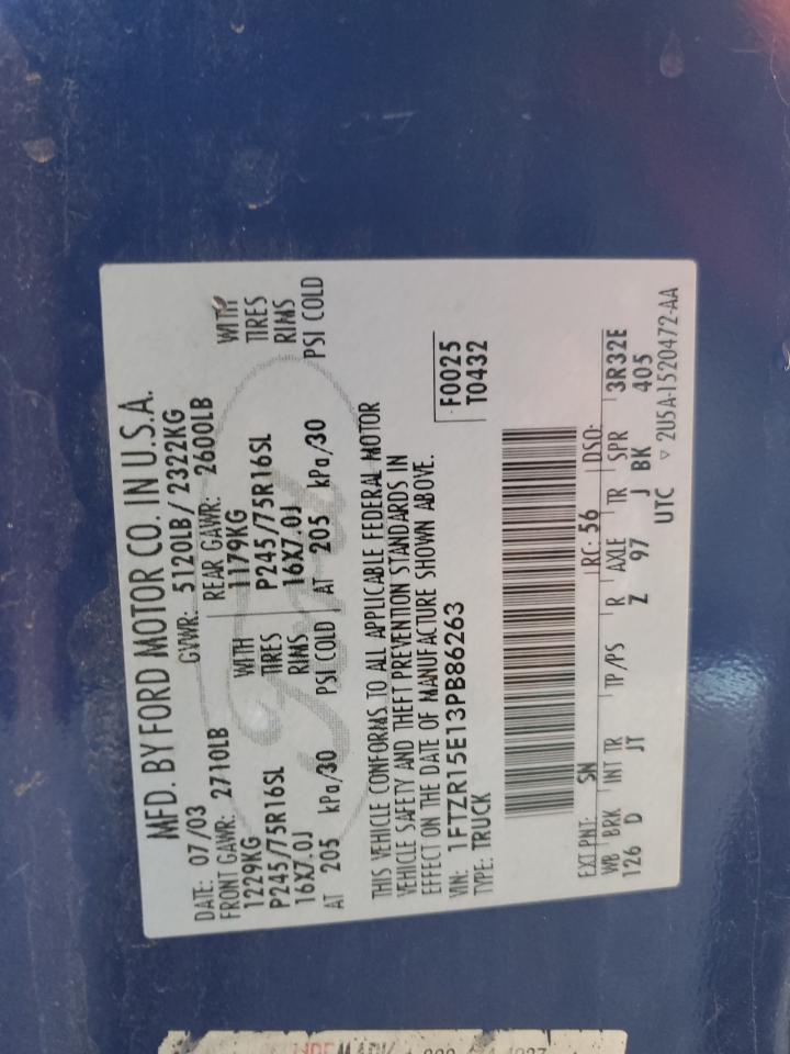 2003 Ford Ranger VIN 1FTZR15E13PB86263 Copart auction photo, front end damage thumbnail 14