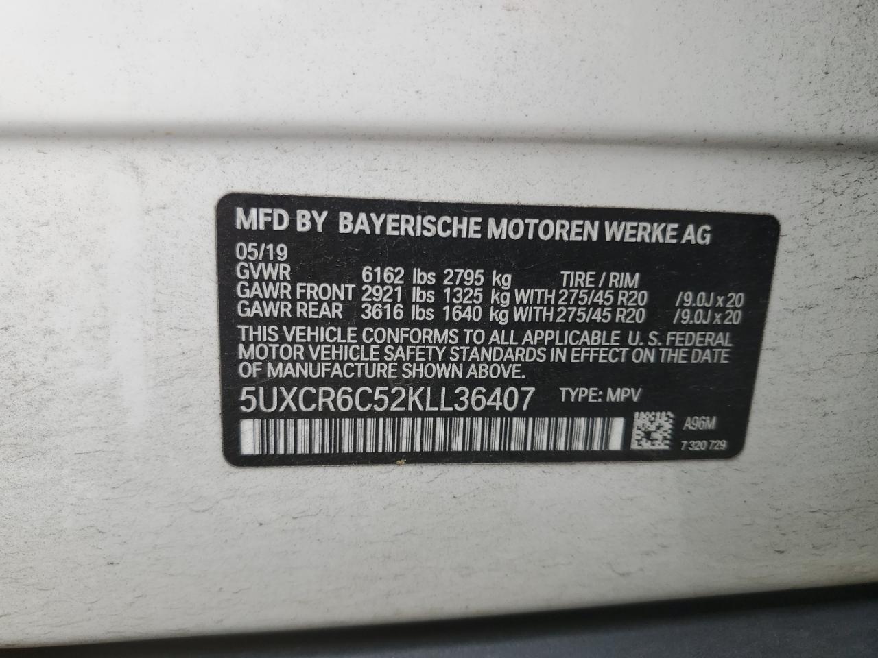 2019 BMW X5 VIN 5UXCR6C52KLL36407 Copart auction photo, front end damage thumbnail 15