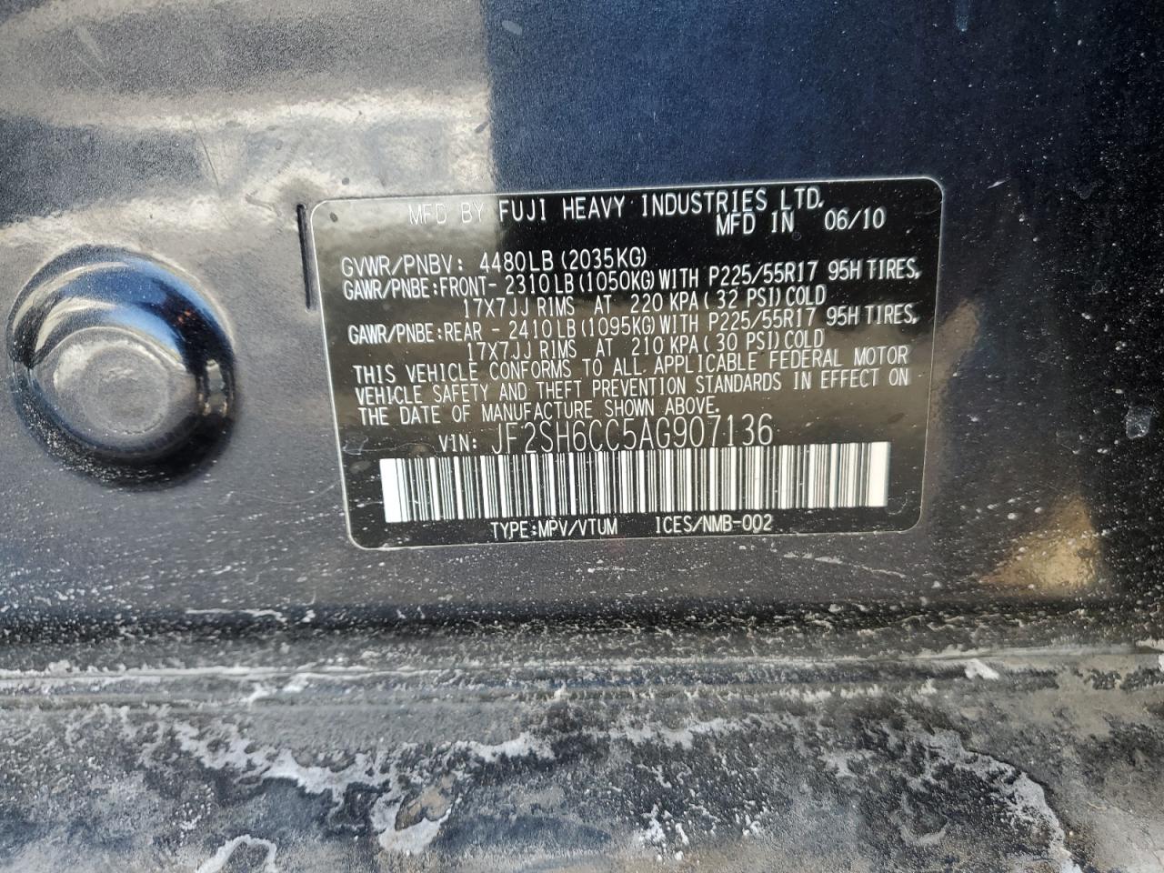 2010 Subaru Forester VIN JF2SH6CC5AG907136 Copart auction photo, front end damage thumbnail 14
