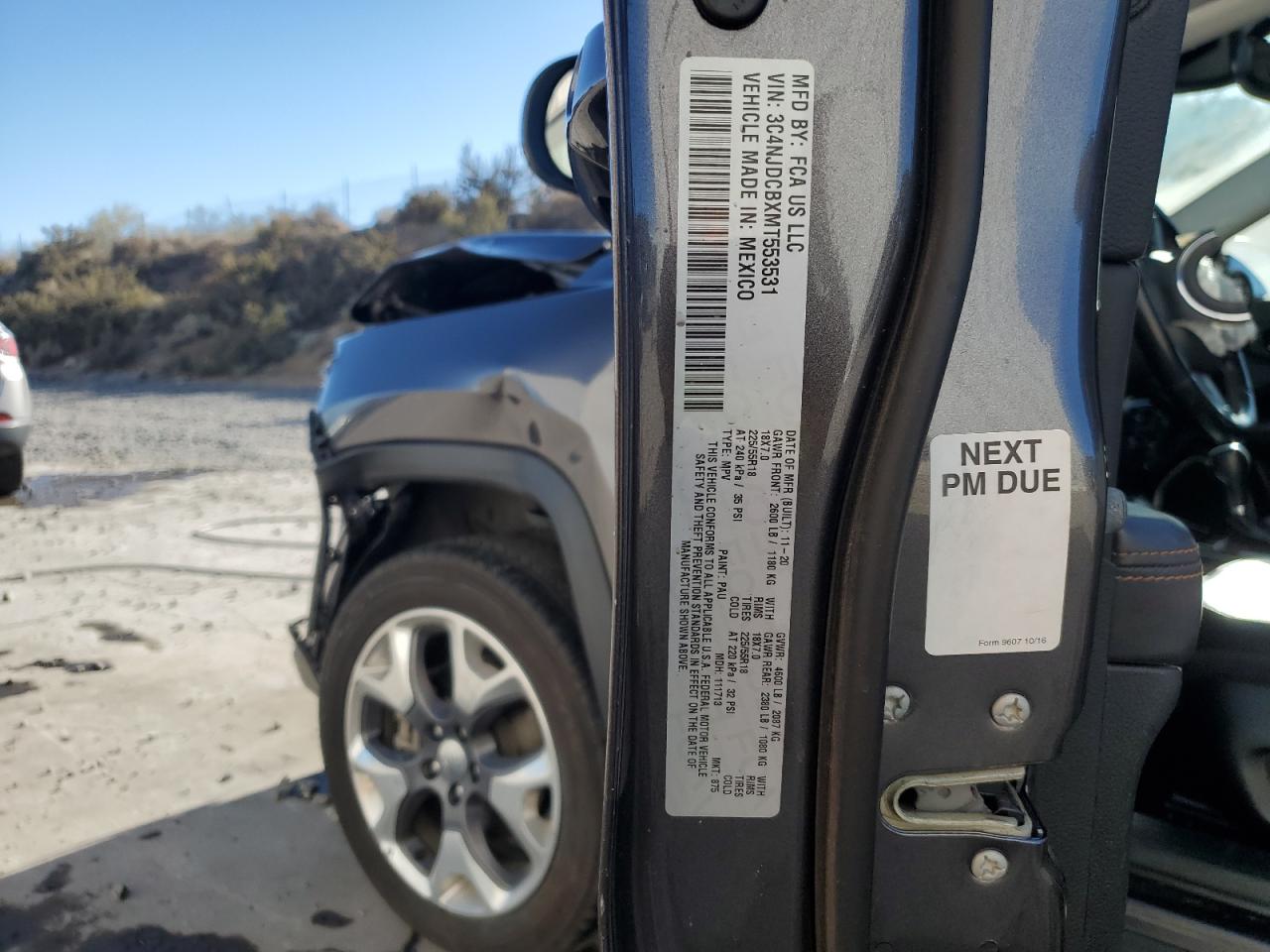 2021 Jeep Compass VIN 3C4NJDCBXMT553531 Copart auction photo, front end damage thumbnail 13