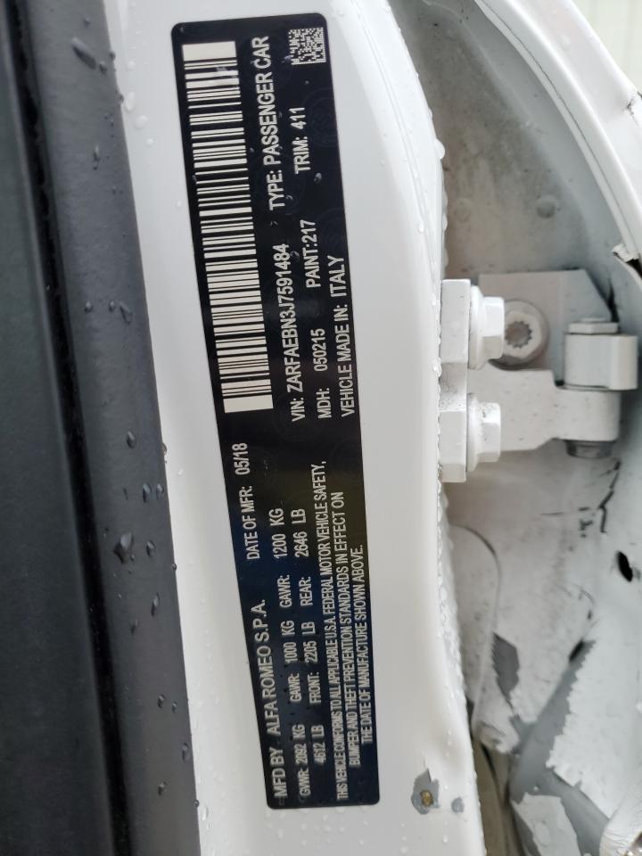 2018 Alfa Romeo Giulia VIN ZARFAEBN3J7591484 Copart auction photo, all over damage thumbnail 12