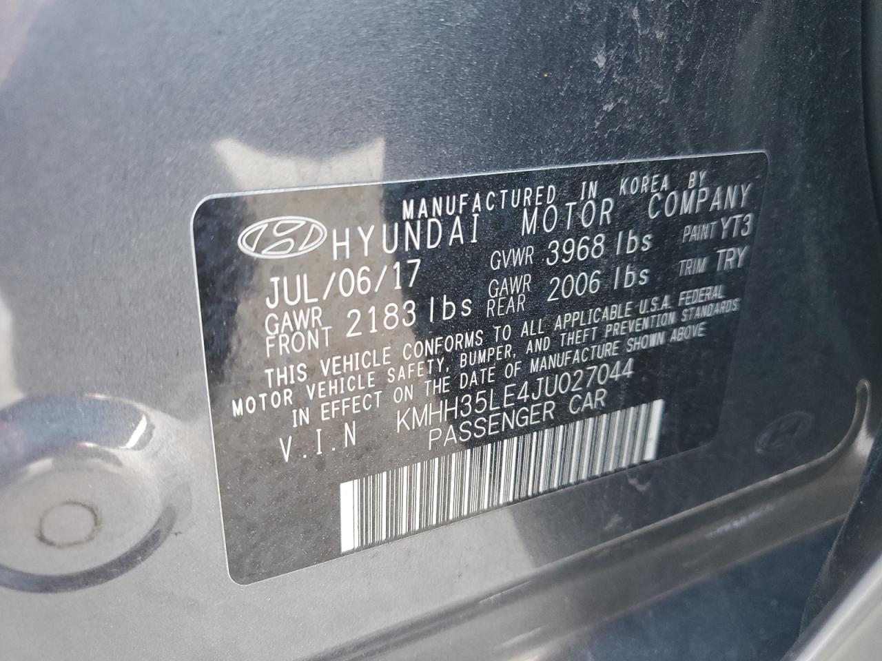 2018 Hyundai Elantra VIN KMHH35LE4JU027044 Copart auction photo, water/flood damage thumbnail 13
