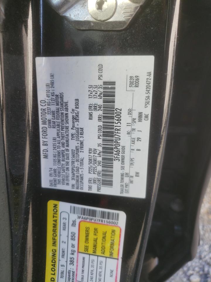 2015 Ford Fusion VIN 3FA6P0PU7FR156002 Copart auction photo, rear end damage thumbnail 14
