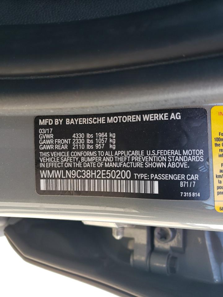 2017 MINI Cooper VIN WMWLN9C38H2E50200 Copart auction photo, rear end damage thumbnail 14