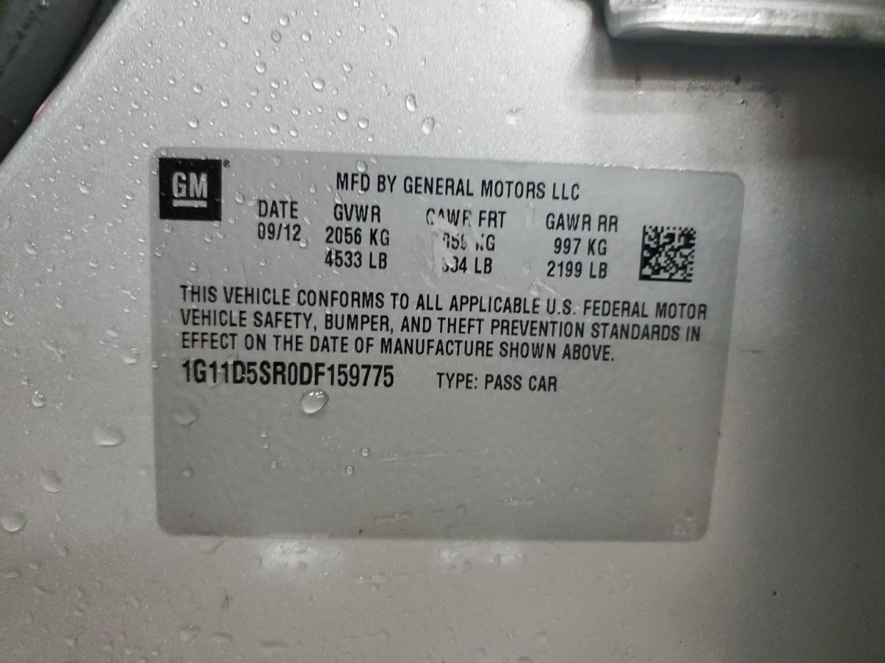 2013 Chevrolet Malibu VIN 1G11D5SR0DF159775 Copart auction photo, front end damage thumbnail 12