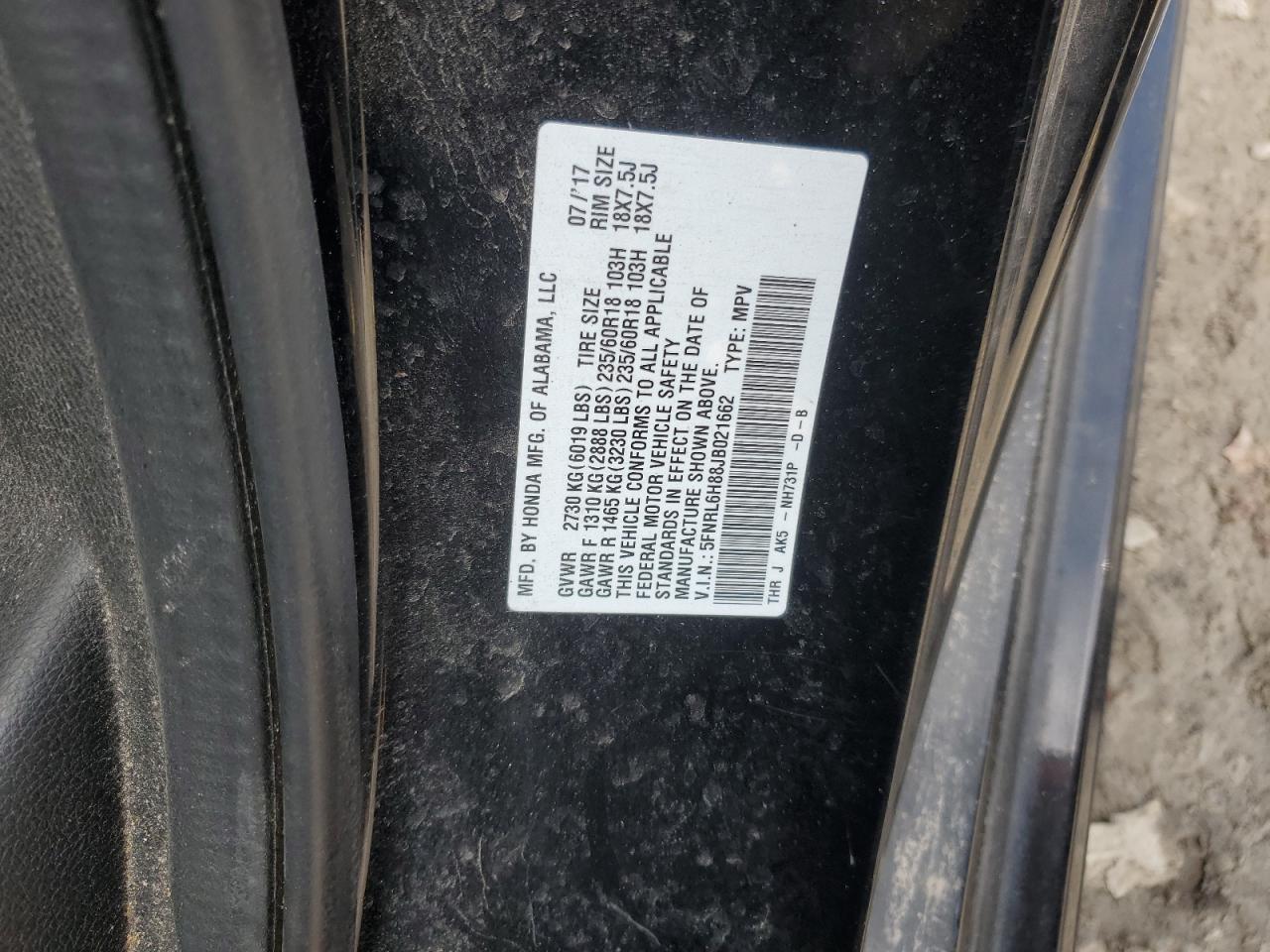 2018 Honda Odyssey VIN 5FNRL6H88JB021662 Copart auction photo, front end / rear end damage thumbnail 15