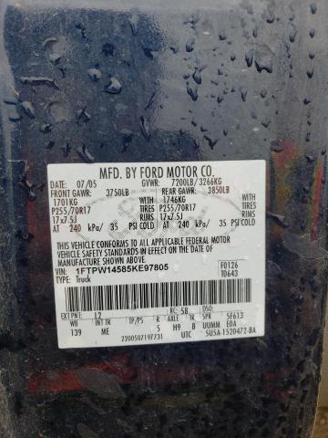 2005 Ford F-150 VIN 1FTPW14585KE97805 Copart auction photo, hail damage thumbnail 12