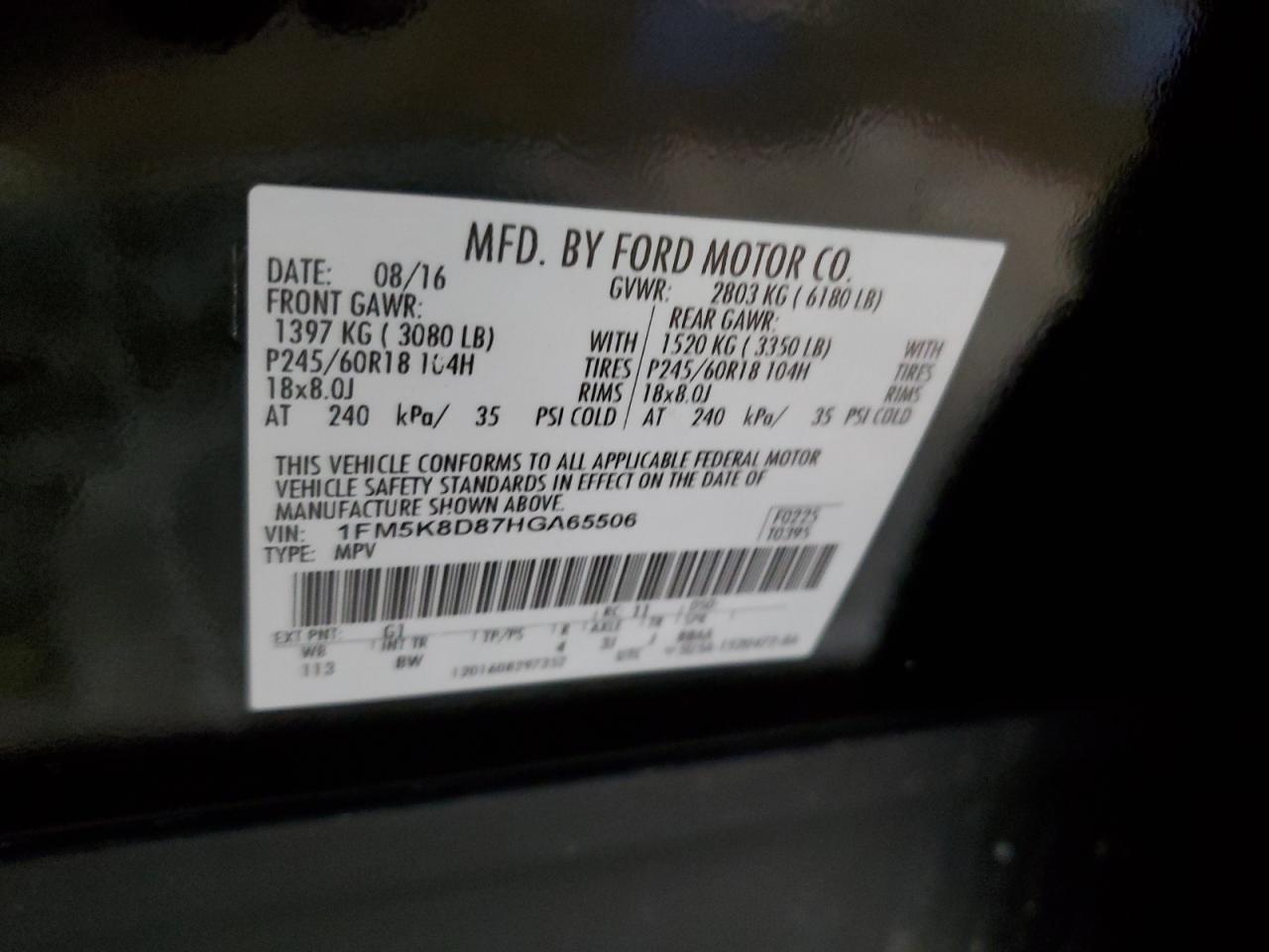 2017 Ford Explorer VIN 1FM5K8D87HGA65506 Copart auction photo, front end damage thumbnail 14