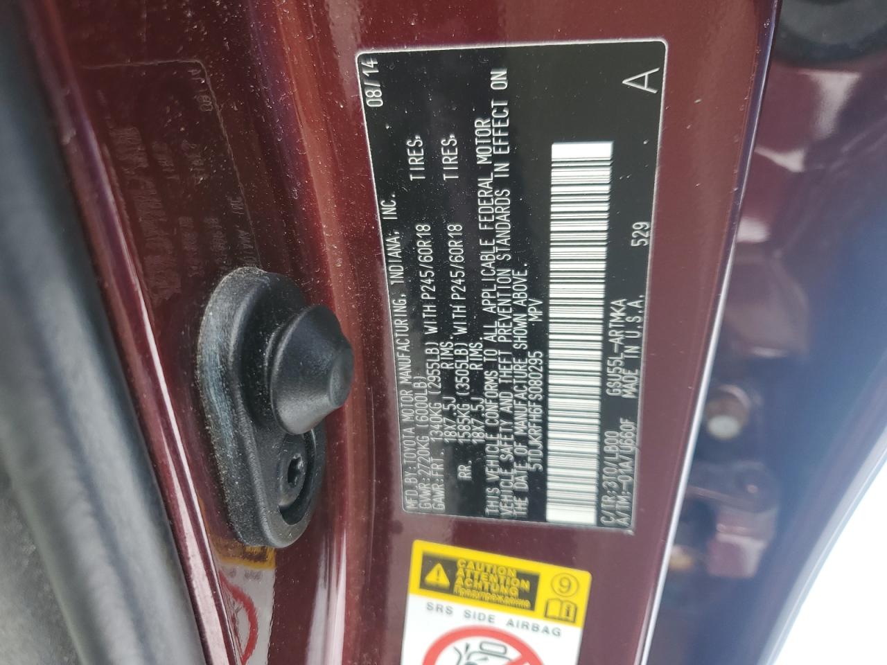 2015 Toyota Highlander VIN 5TDJKRFH6FS080295 Copart auction photo, front end damage thumbnail 13