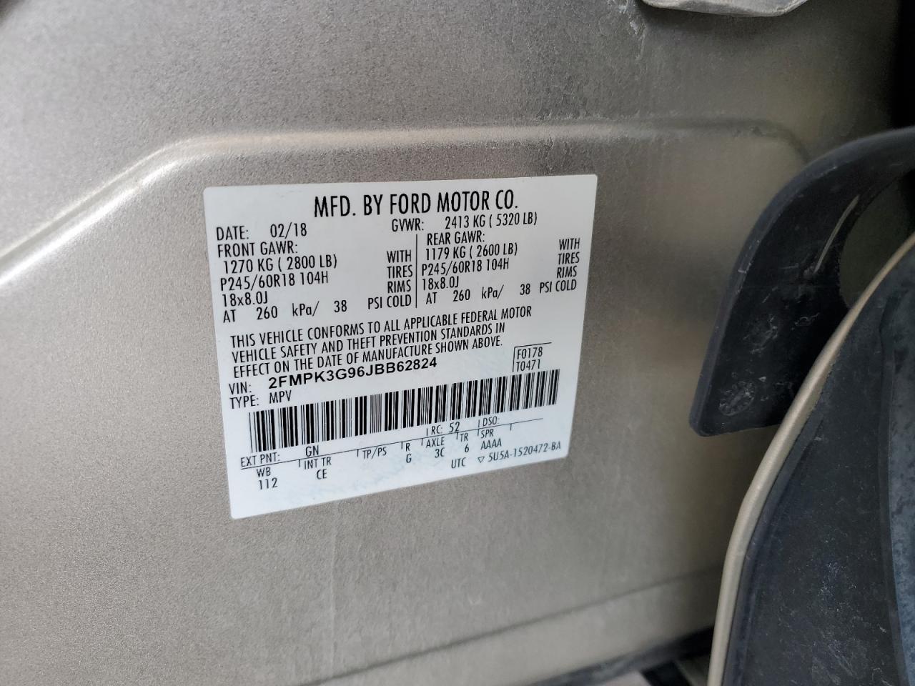 2018 Ford Edge VIN 2FMPK3G96JBB62824 Copart auction photo, front end damage thumbnail 15