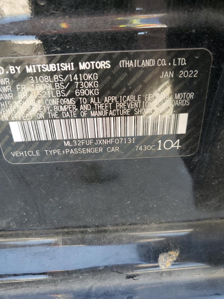 2022 Mitsubishi Mirage VIN ML32FUFJXNHF07131 Copart auction photo, rear end / minor dent/scratches damage thumbnail 12