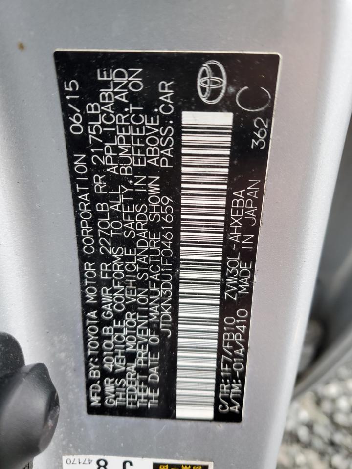 2015 Toyota Prius VIN JTDKN3DU1F0461659 Copart auction photo, front end damage thumbnail 12