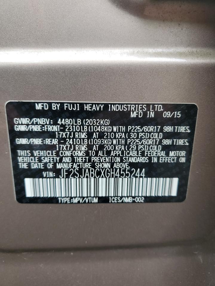 2016 Subaru Forester VIN JF2SJABCXGH455244 Copart auction photo, side / rear end damage thumbnail 15