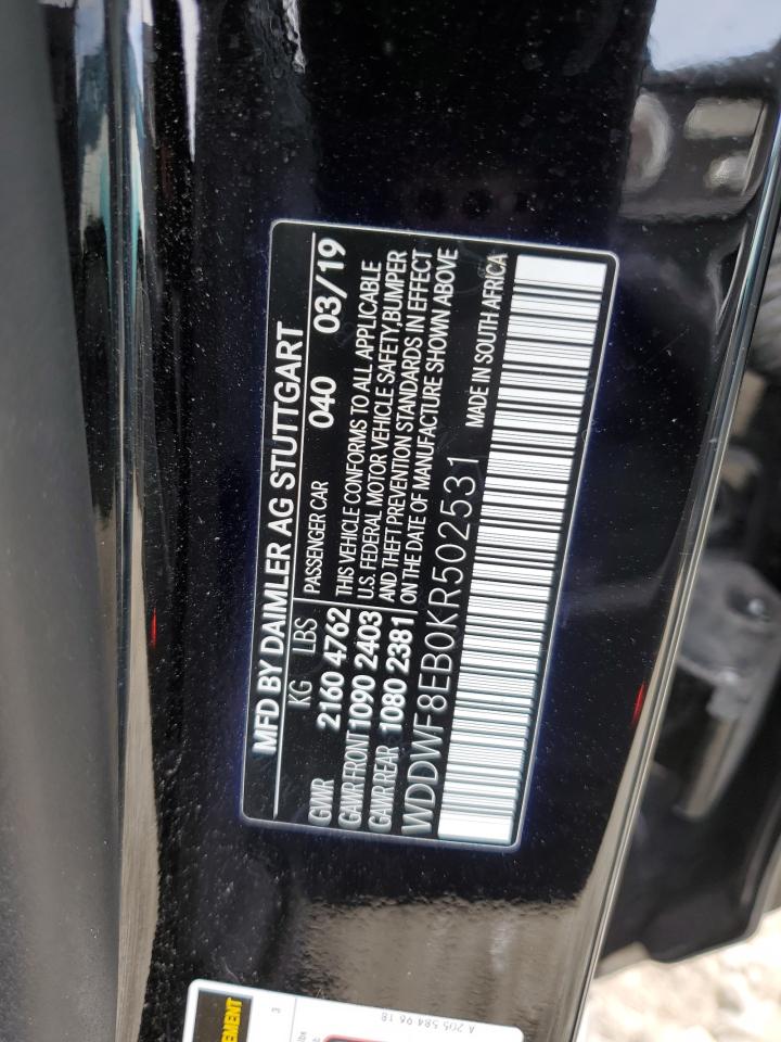2019 Mercedes-Benz C-klasse VIN WDDWF8EB0KR502531 Copart auction photo, front end damage thumbnail 14