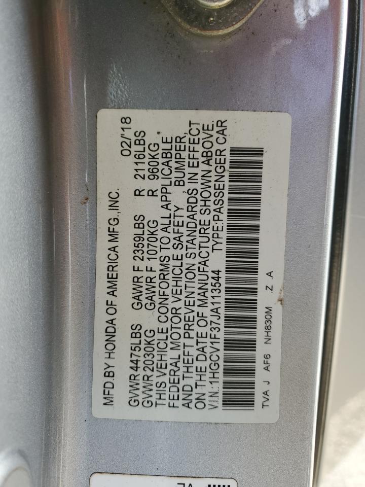 2018 Honda Accord VIN 1HGCV1F37JA113544 Copart auction photo, rear end / front end damage thumbnail 15