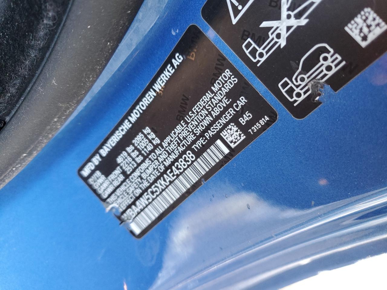 2019 BMW 4er VIN WBA4W5C5XKAE43838 Copart auction photo, side damage thumbnail 14