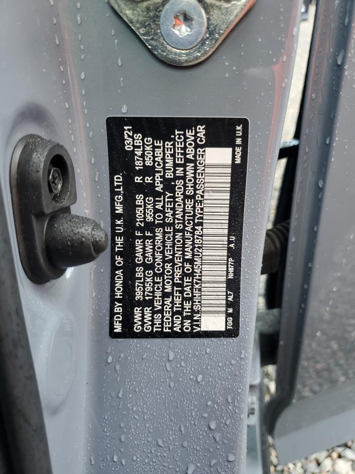 2021 Honda Civic VIN SHHFK7H45MU218784 Copart auction photo, water/flood damage thumbnail 13