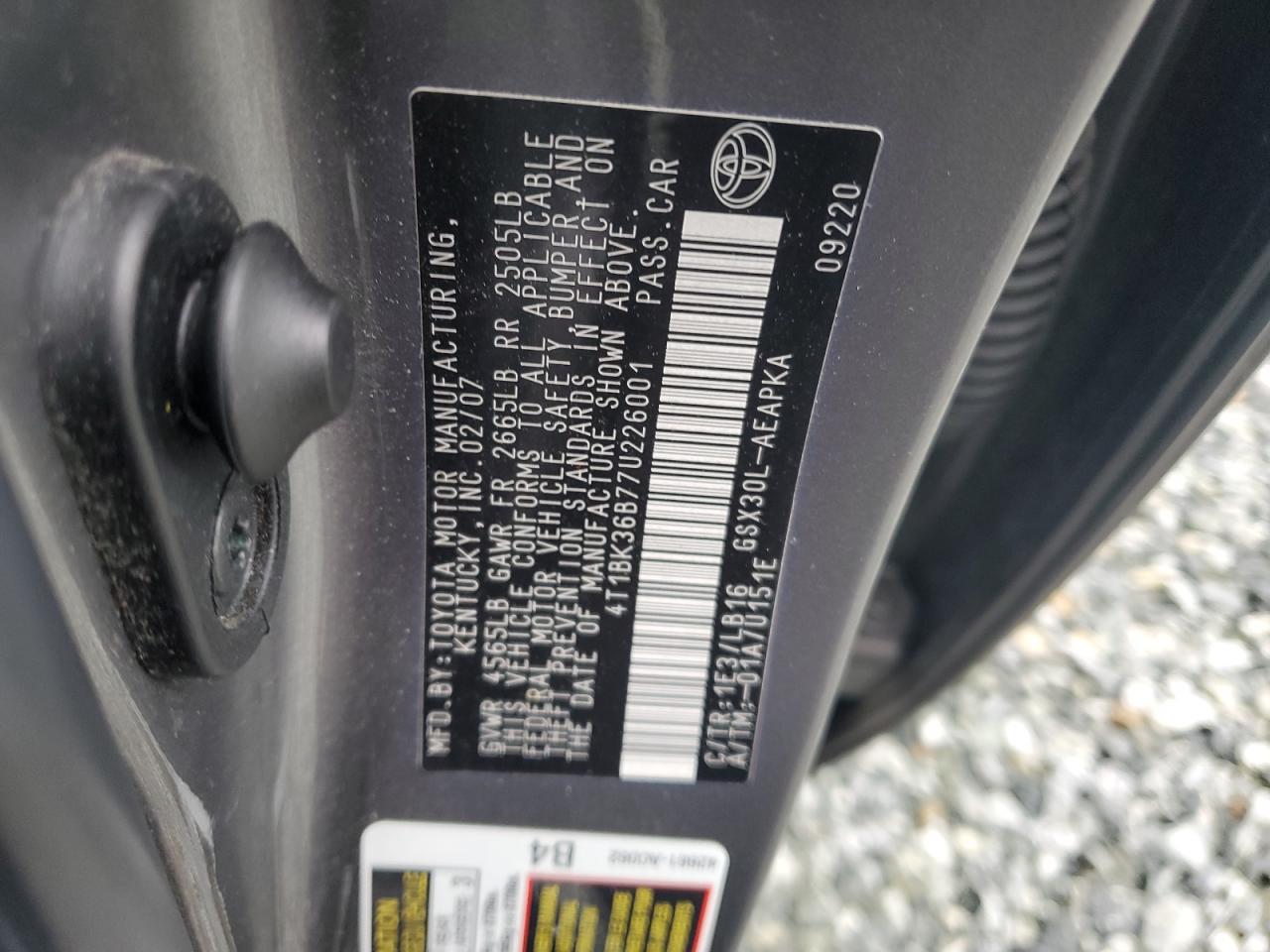 2007 Toyota Avalon VIN 4T1BK36B77U226001 Copart auction photo, rear end damage thumbnail 12