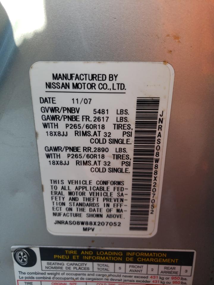 2008 Infiniti FX VIN JNRAS08W88X207052 Copart auction photo, rollover / side damage thumbnail 13