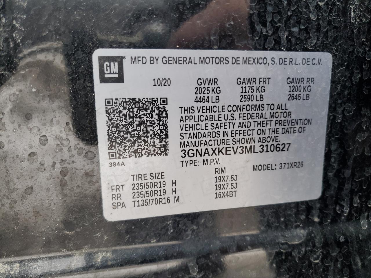 2021 Chevrolet Equinox VIN 3GNAXKEV3ML310627 Copart auction photo, frame damage / front end damage thumbnail 13