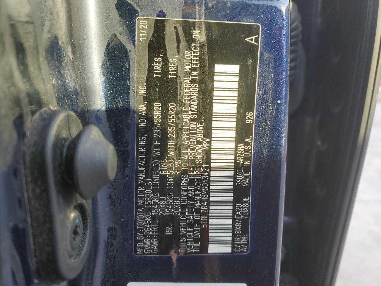 2021 Toyota Highlander VIN 5TDLZRAH8MS043421 Copart auction photo, rollover / minor dent/scratches damage thumbnail 13