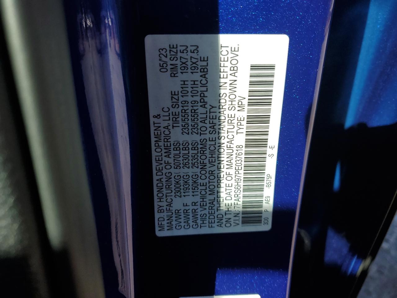 2023 Honda CR-V VIN 7FARS6H97PE037618 Copart auction photo, front end / rear end damage thumbnail 13