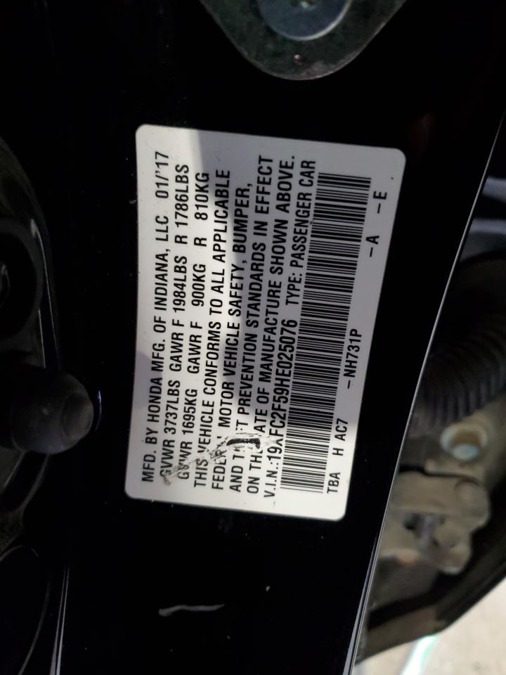 2017 Honda Civic VIN 19XFC2F59HE025076 Copart auction photo, front end / mechanical damage thumbnail 14